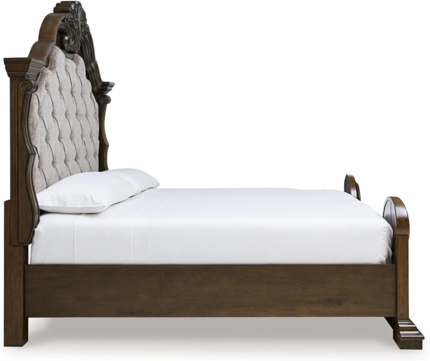 Traditional Tufted California King Bed 🛏️ Elegant Upholstered Panel, Plush Comfort – Dark Brown & Beige