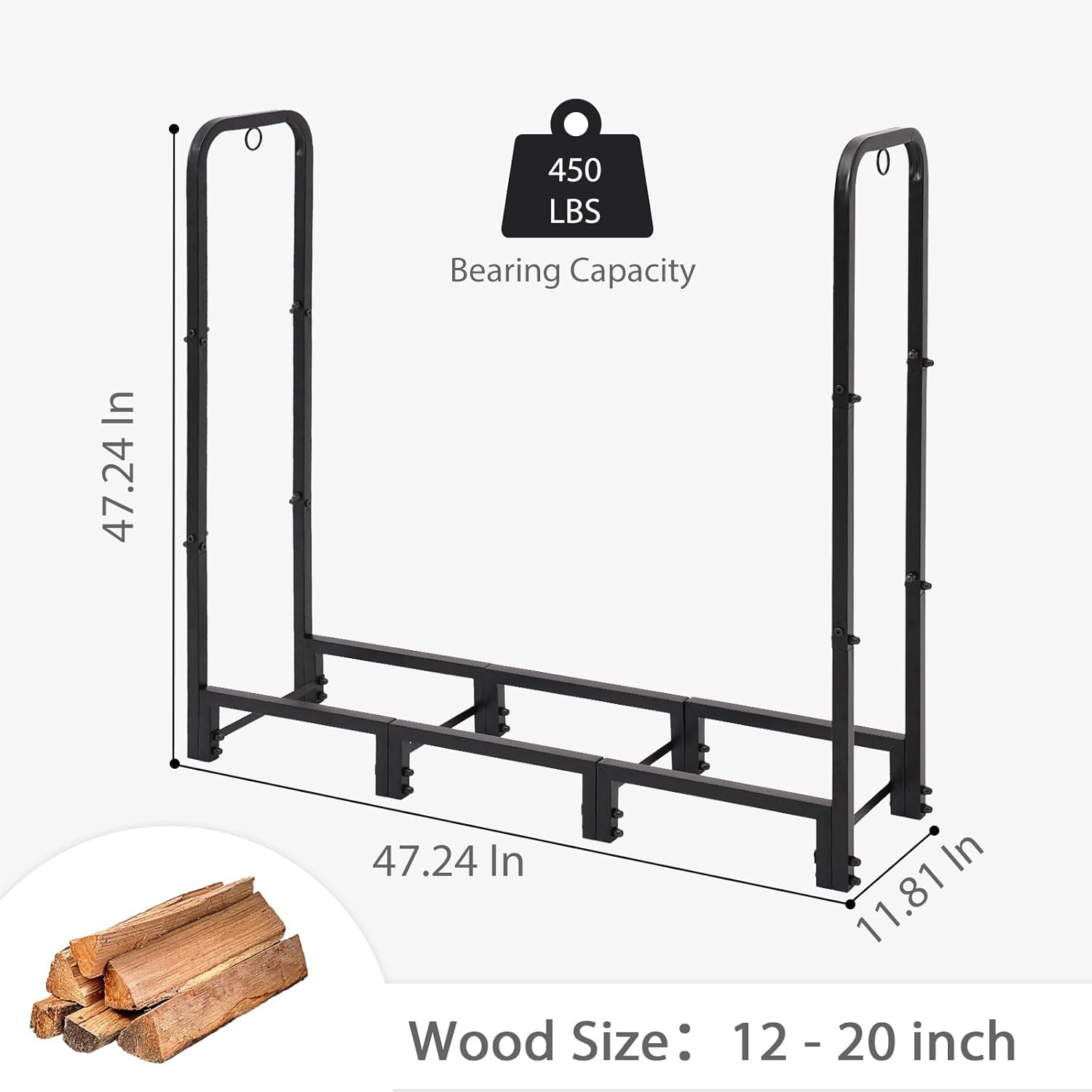 4FT Outdoor Firewood Rack 🌲 Heavy Duty Wood Holder with Waterproof Cover 🪵 Adjustable Log Storage Stand for Patio & Fireplace