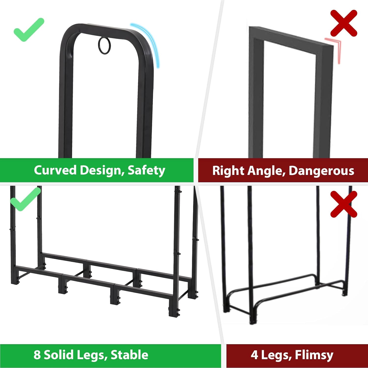 4FT Outdoor Firewood Rack 🌲 Heavy Duty Wood Holder with Waterproof Cover 🪵 Adjustable Log Storage Stand for Patio & Fireplace