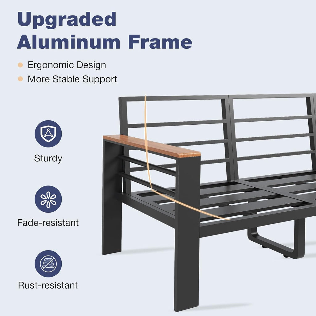 7-Seater Aluminum Patio Furniture Set 🌞 Oversized Outdoor Sectional with Thick Washable Cushions, Coffee Table & Waterproof Cover – Perfect for Porch, Balcony & Deck