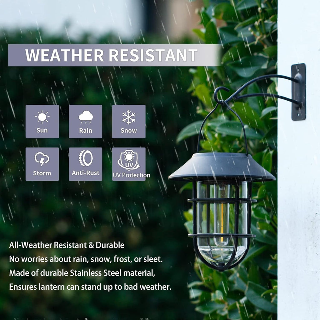 Solar Hanging Lanterns Outdoor – Waterproof Metal Wall Lights 🌞 2-Pack for Porch, Patio & Garden ✨ No Wiring Needed