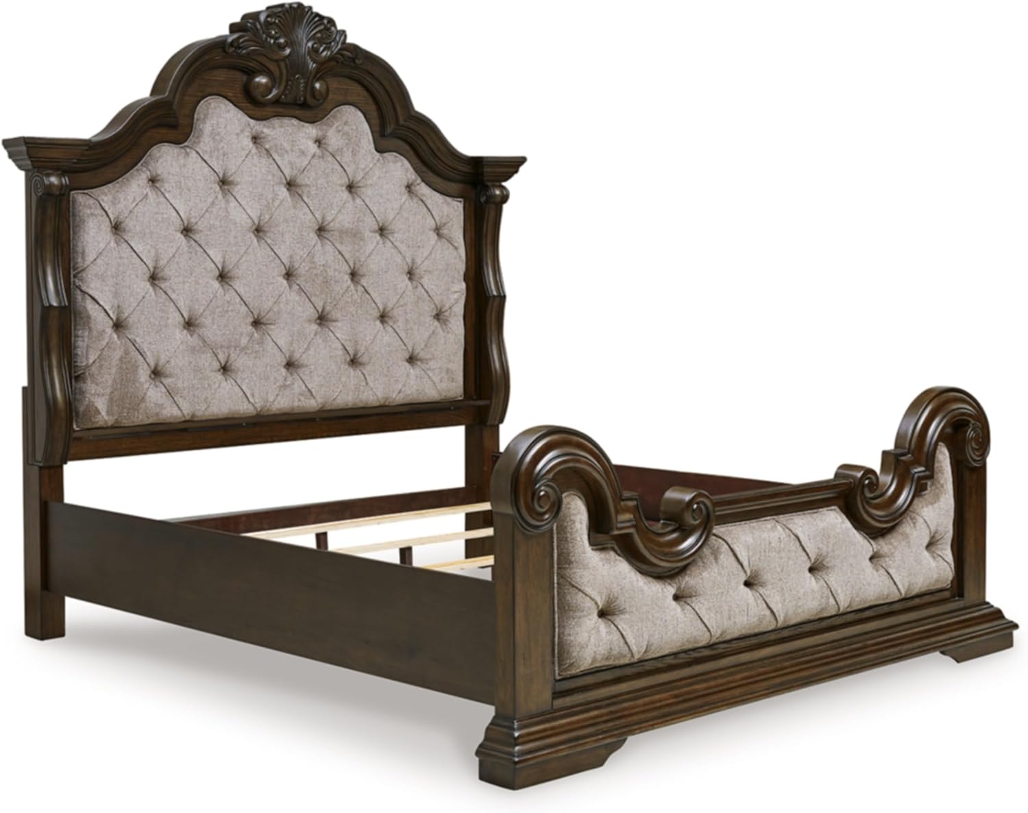 Traditional Tufted California King Bed 🛏️ Elegant Upholstered Panel, Plush Comfort – Dark Brown & Beige