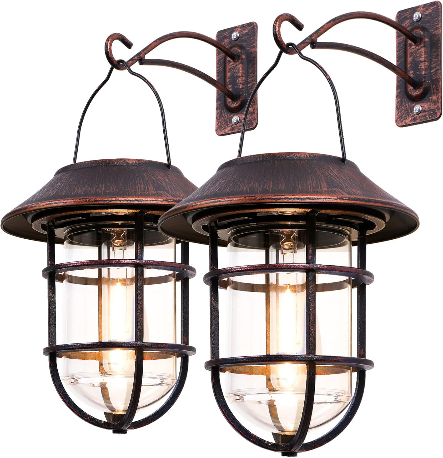 Solar Hanging Lanterns Outdoor – Waterproof Metal Wall Lights 🌞 2-Pack for Porch, Patio & Garden ✨ No Wiring Needed