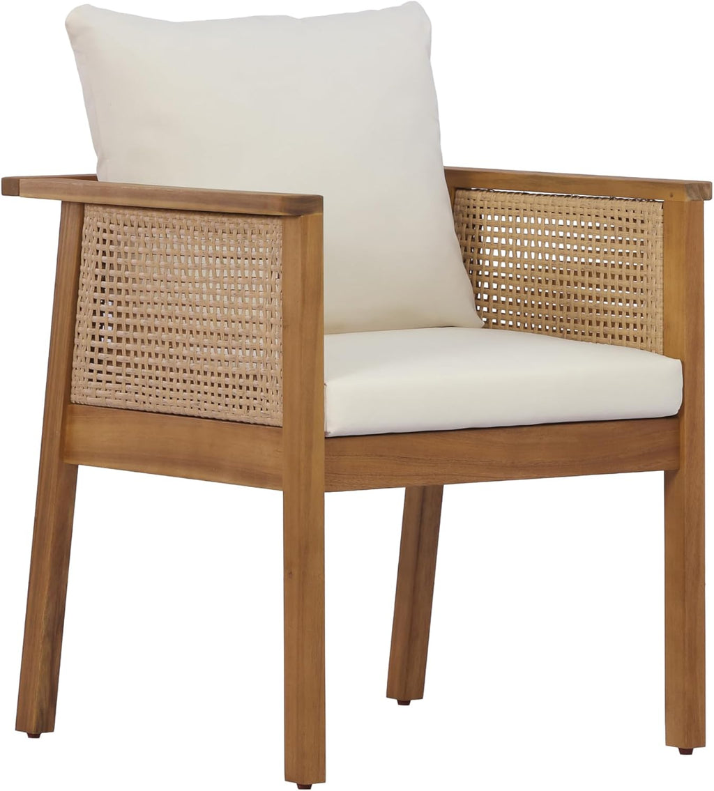 Extendable Acacia Wood Outdoor Dining Set for 6 🍽️ Expandable Patio Table & Chairs – Solid Wood Armchairs with Teak & Beige Cushions, Perfect for Backyard & Patio