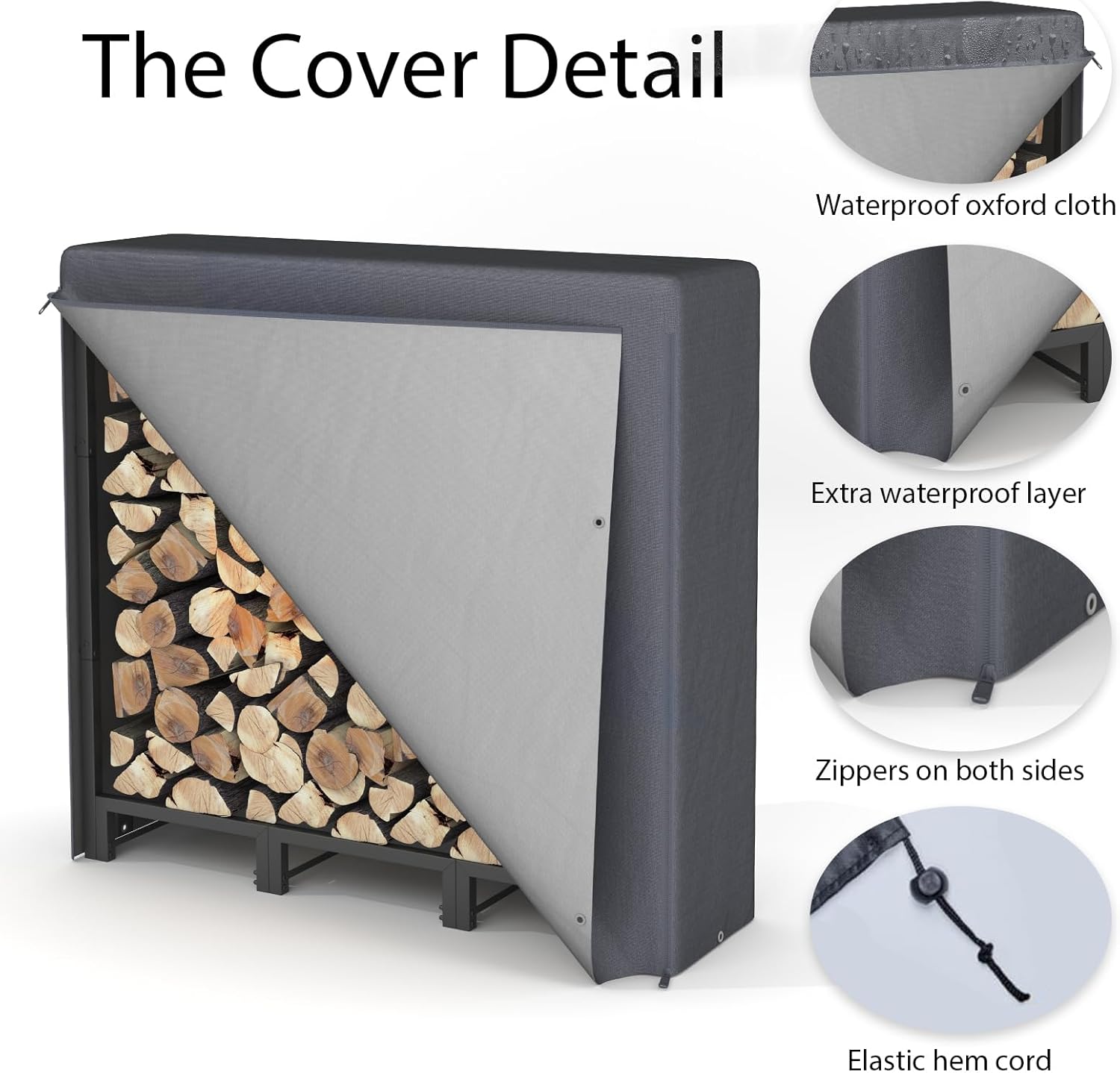 4FT Outdoor Firewood Rack 🌲 Heavy Duty Wood Holder with Waterproof Cover 🪵 Adjustable Log Storage Stand for Patio & Fireplace