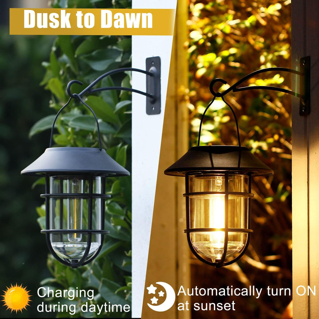 Solar Hanging Lanterns Outdoor – Waterproof Metal Wall Lights 🌞 2-Pack for Porch, Patio & Garden ✨ No Wiring Needed
