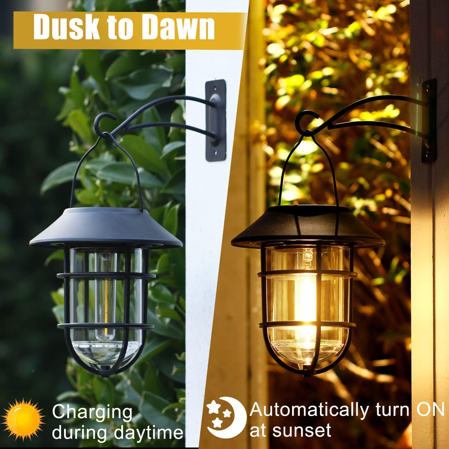 Solar Hanging Lanterns Outdoor – Waterproof Metal Wall Lights 🌞 2-Pack for Porch, Patio & Garden ✨ No Wiring Needed