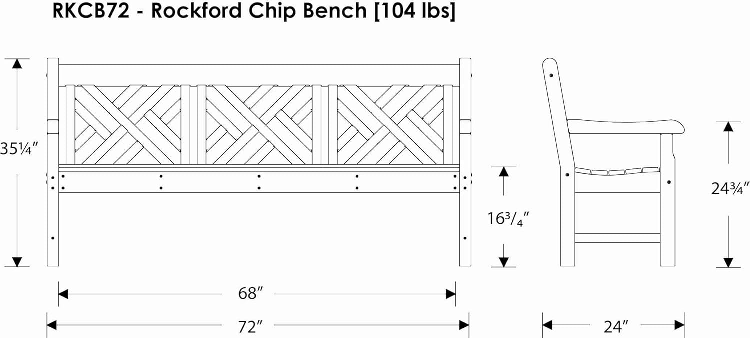 72" Chippendale Outdoor Garden Bench 🌿 Classic Teak Style, All-Weather HDPE Patio Seating – Perfect for Backyard, Porch & Deck