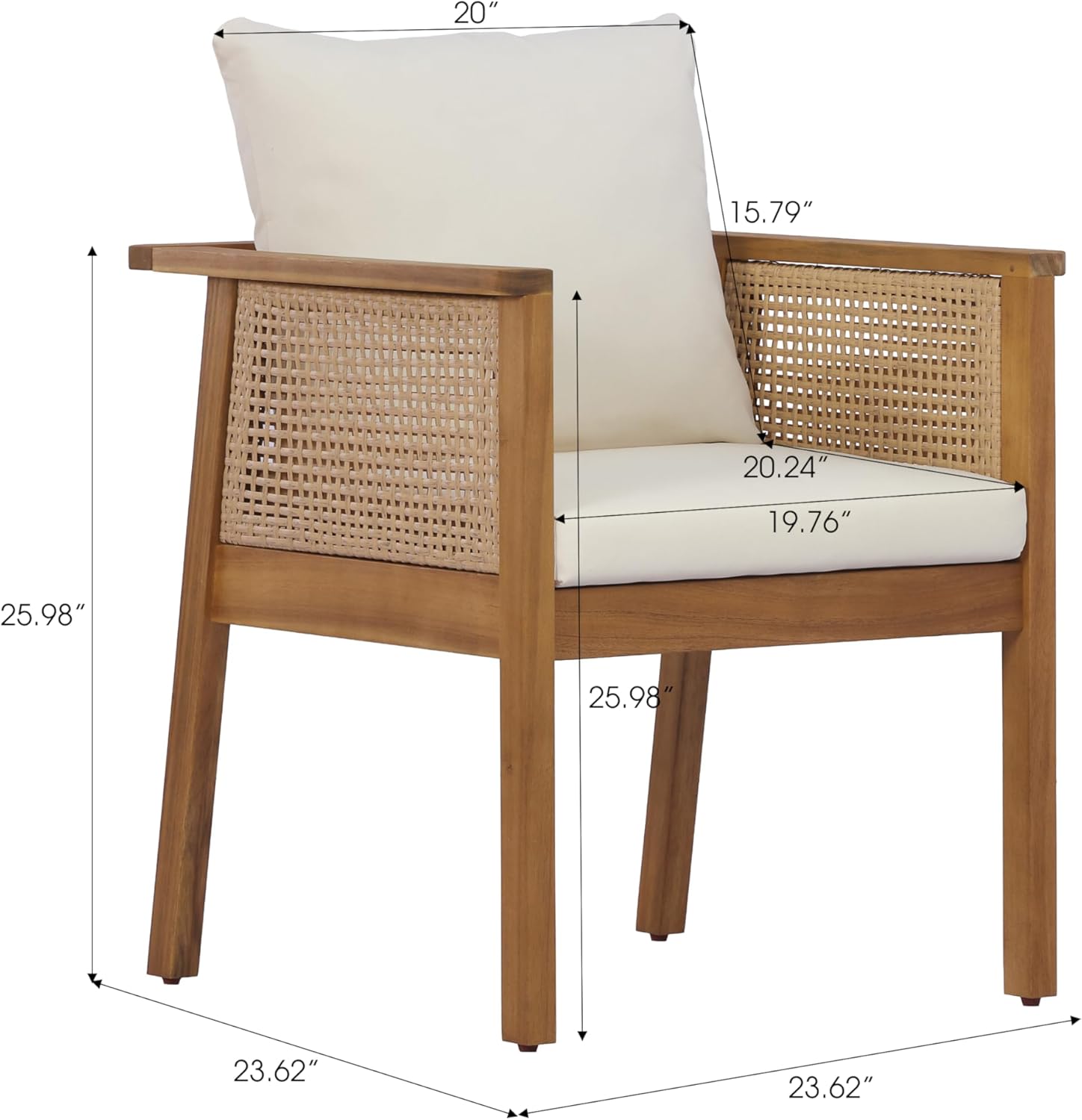 Extendable Acacia Wood Outdoor Dining Set for 6 🍽️ Expandable Patio Table & Chairs – Solid Wood Armchairs with Teak & Beige Cushions, Perfect for Backyard & Patio