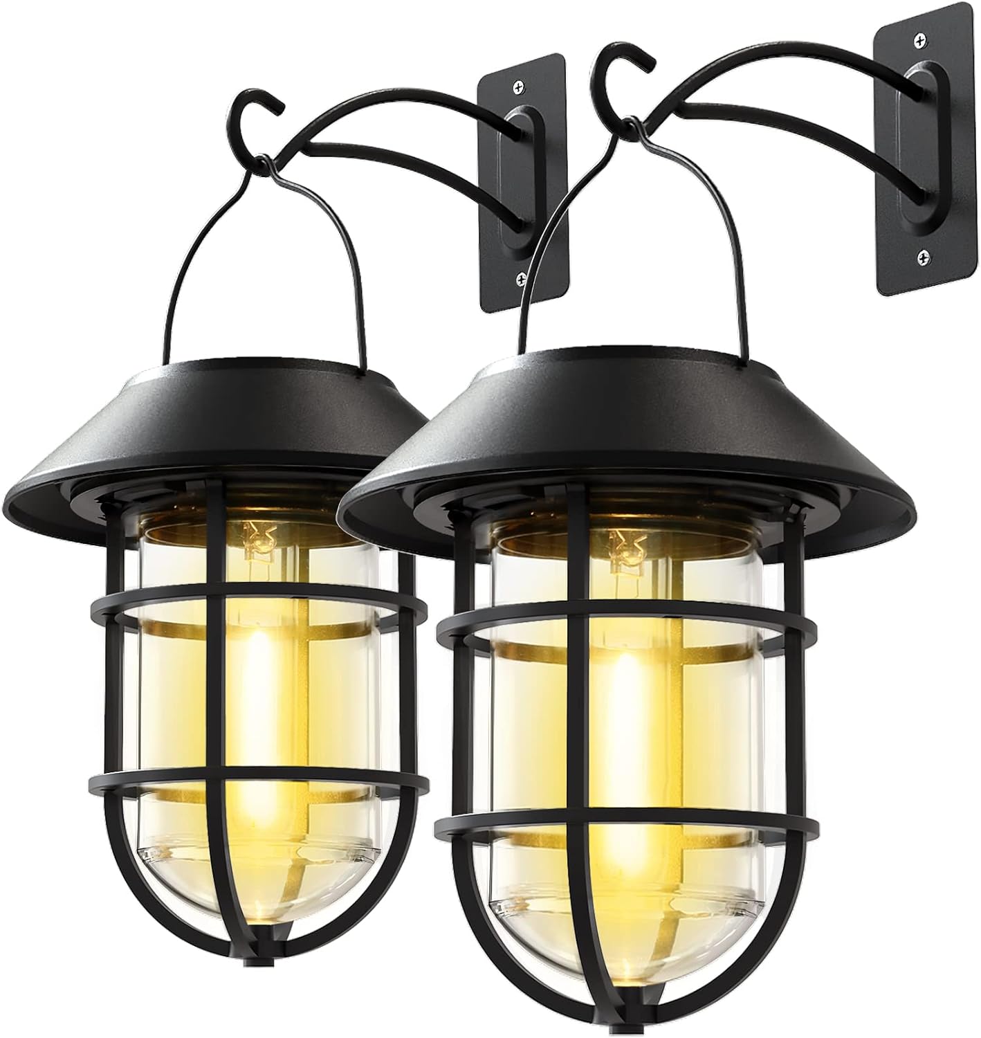 Solar Hanging Lanterns Outdoor – Waterproof Metal Wall Lights 🌞 2-Pack for Porch, Patio & Garden ✨ No Wiring Needed