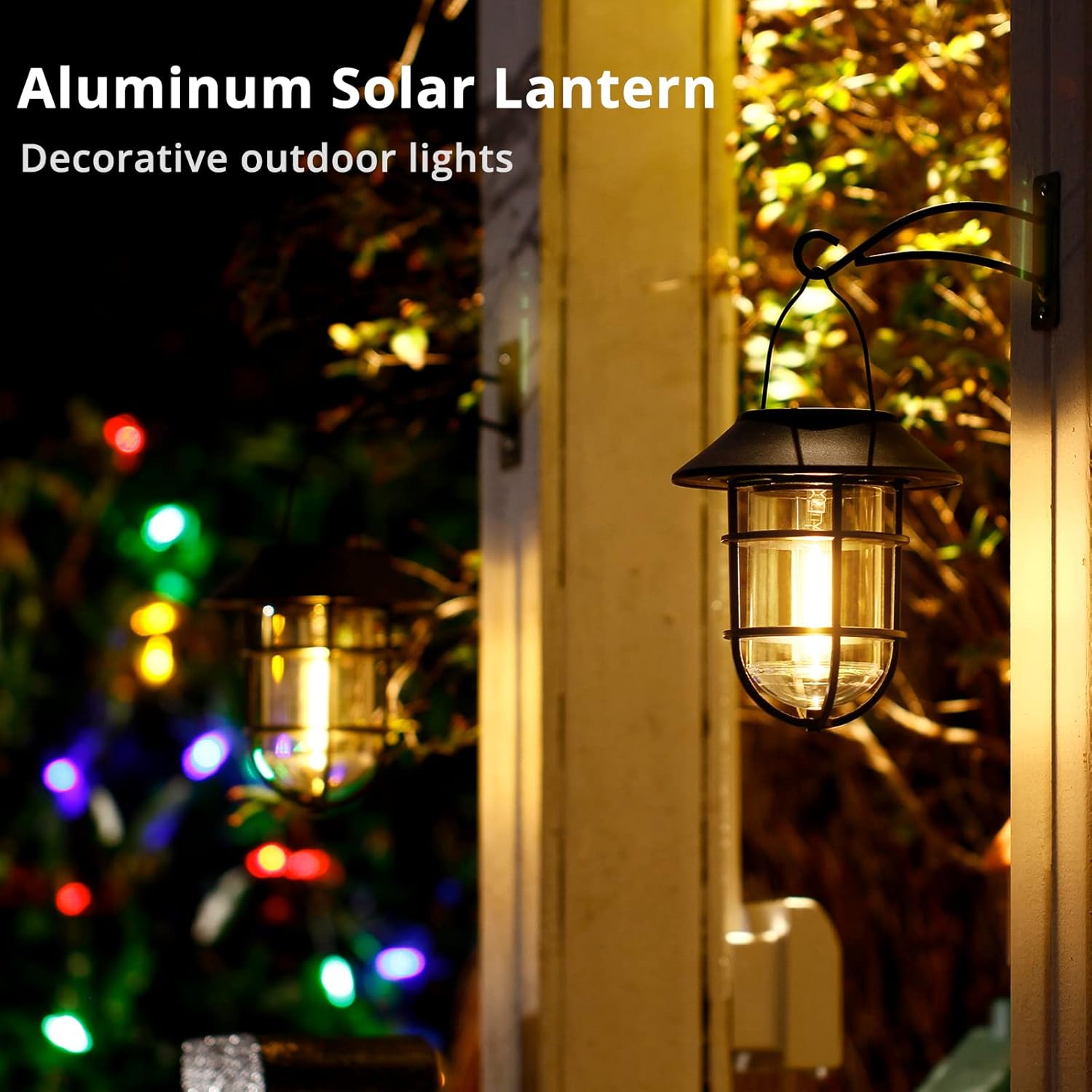 Solar Hanging Lanterns Outdoor – Waterproof Metal Wall Lights 🌞 2-Pack for Porch, Patio & Garden ✨ No Wiring Needed
