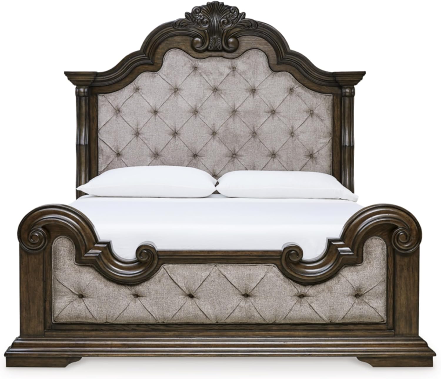 Traditional Tufted California King Bed 🛏️ Elegant Upholstered Panel, Plush Comfort – Dark Brown & Beige