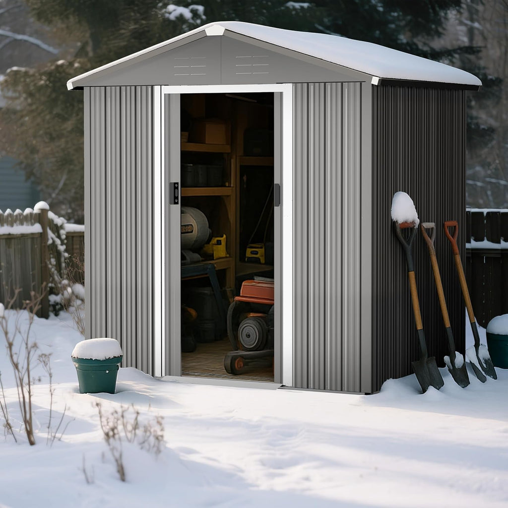 6 x 4 FT Outdoor Storage Shed – Rust-Resistant Metal Garden Shed with Sliding Doors & Sloping Roof 🏡 Perfect for Patio, Lawn & Backyard Tools