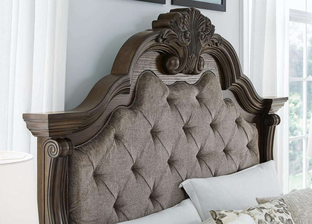 Traditional Tufted California King Bed 🛏️ Elegant Upholstered Panel, Plush Comfort – Dark Brown & Beige