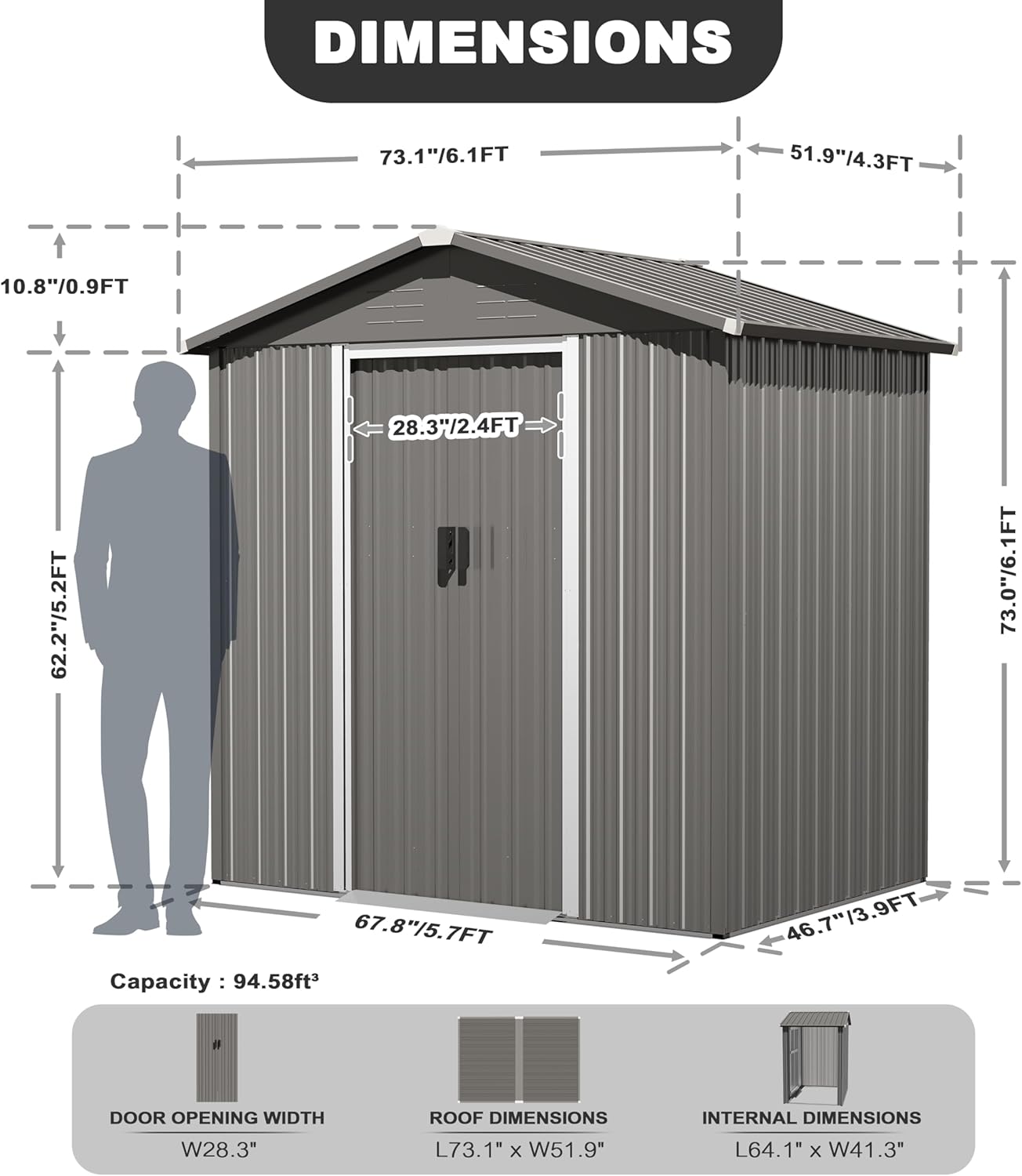 6 x 4 FT Outdoor Storage Shed – Rust-Resistant Metal Garden Shed with Sliding Doors & Sloping Roof 🏡 Perfect for Patio, Lawn & Backyard Tools