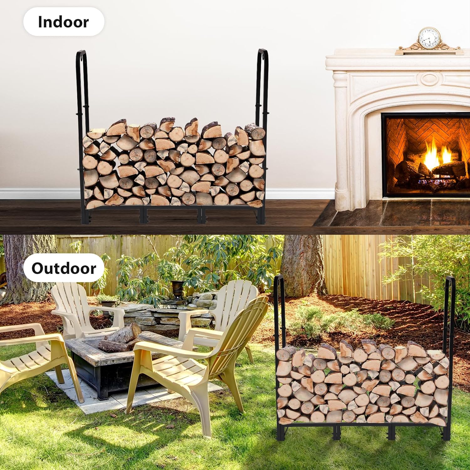 4FT Outdoor Firewood Rack 🌲 Heavy Duty Wood Holder with Waterproof Cover 🪵 Adjustable Log Storage Stand for Patio & Fireplace