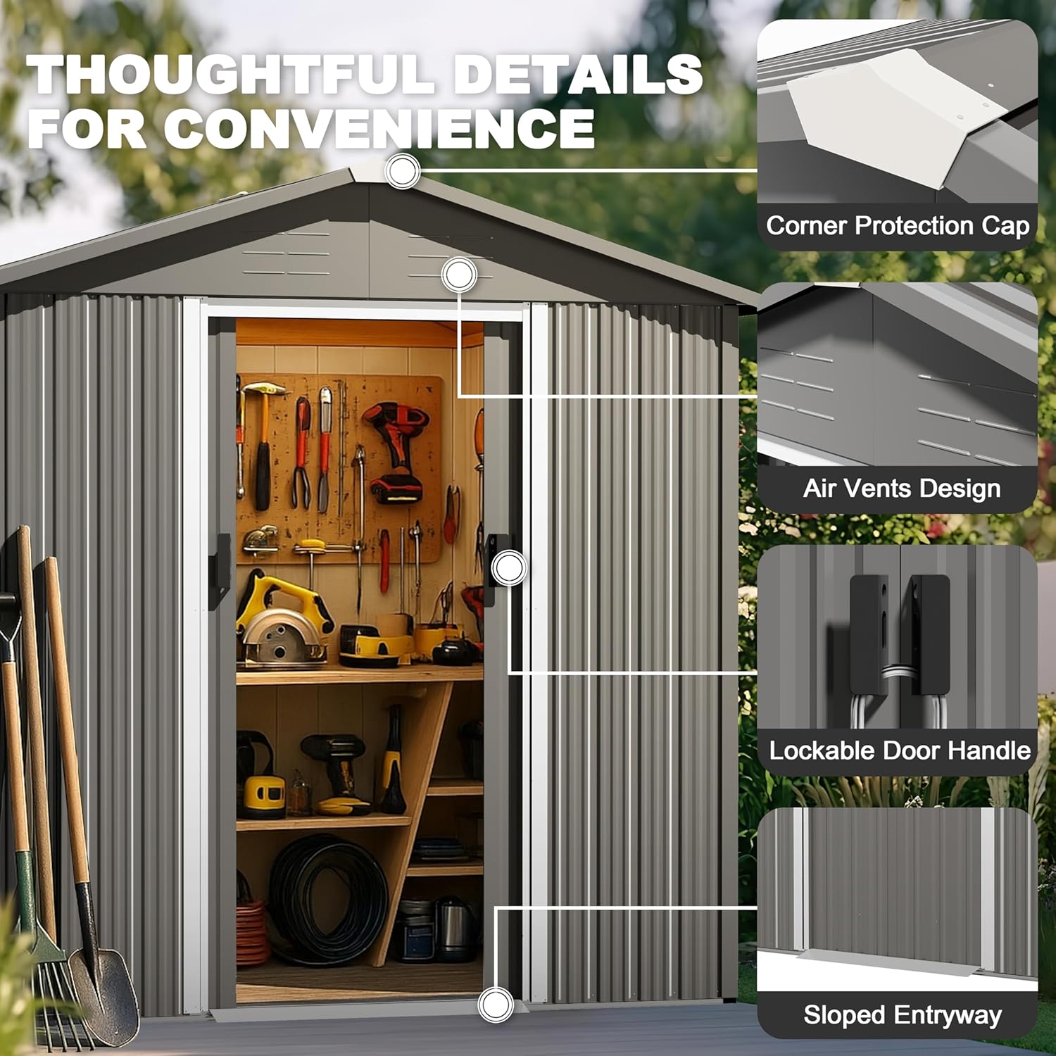 6 x 4 FT Outdoor Storage Shed – Rust-Resistant Metal Garden Shed with Sliding Doors & Sloping Roof 🏡 Perfect for Patio, Lawn & Backyard Tools