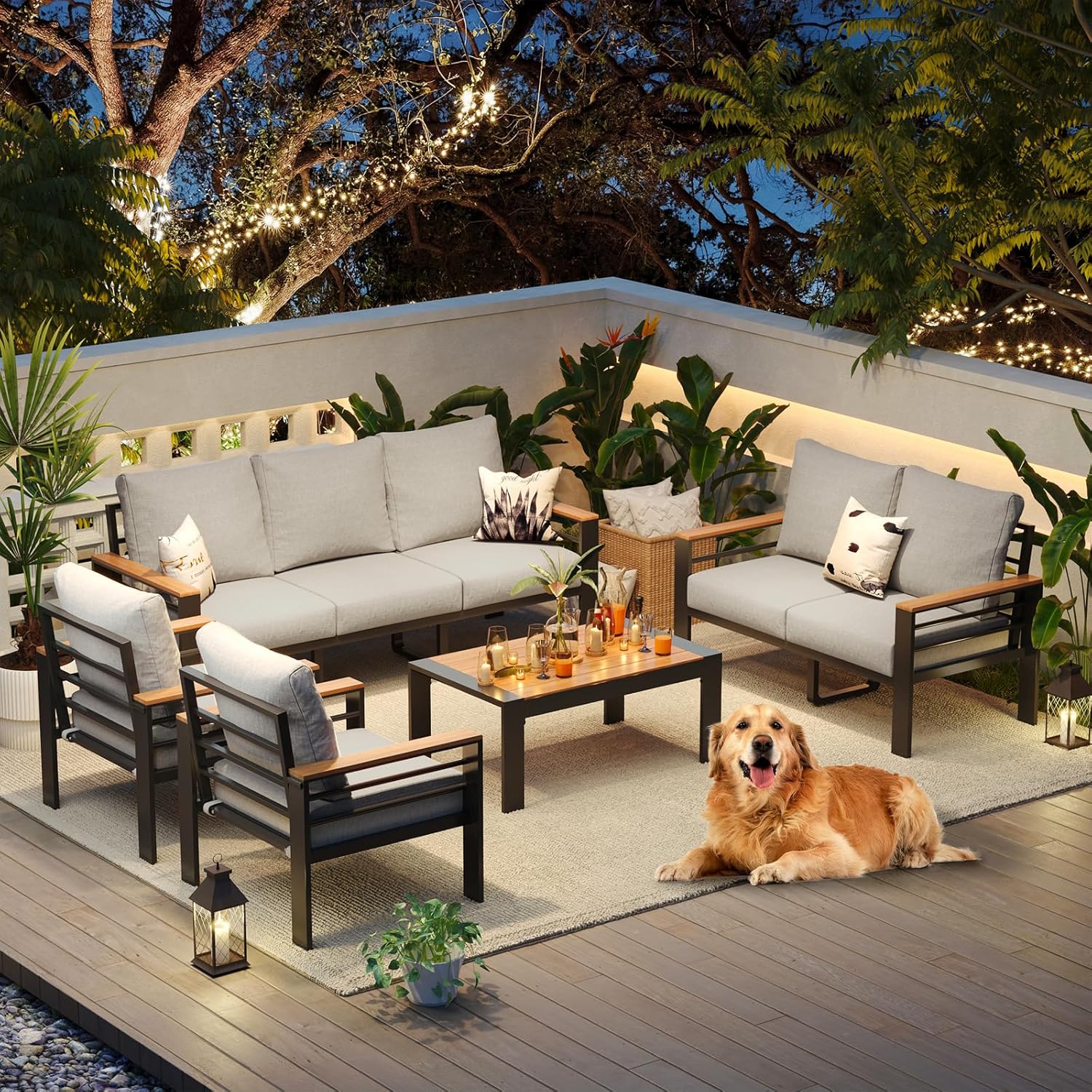 7-Seater Aluminum Patio Furniture Set 🌞 Oversized Outdoor Sectional with Thick Washable Cushions, Coffee Table & Waterproof Cover – Perfect for Porch, Balcony & Deck