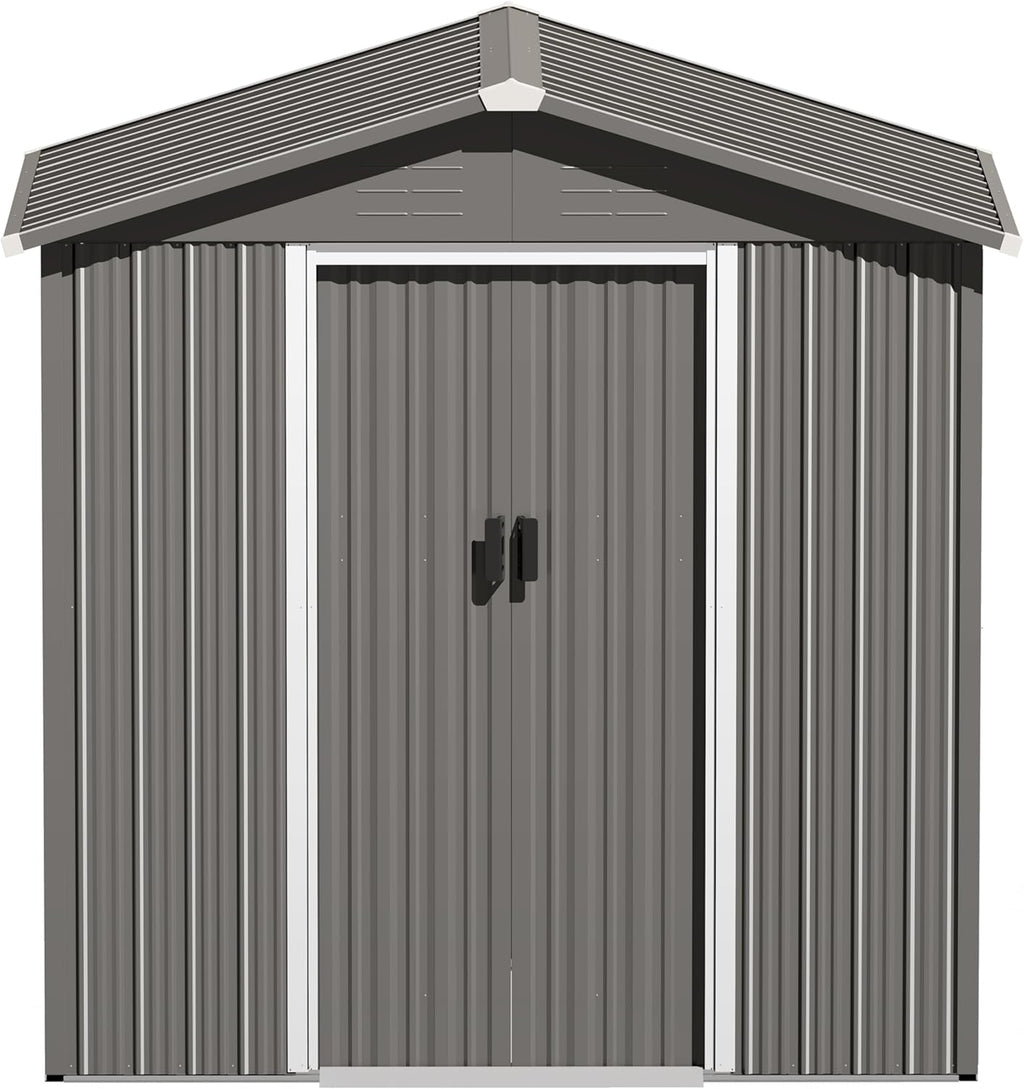 6 x 4 FT Outdoor Storage Shed – Rust-Resistant Metal Garden Shed with Sliding Doors & Sloping Roof 🏡 Perfect for Patio, Lawn & Backyard Tools