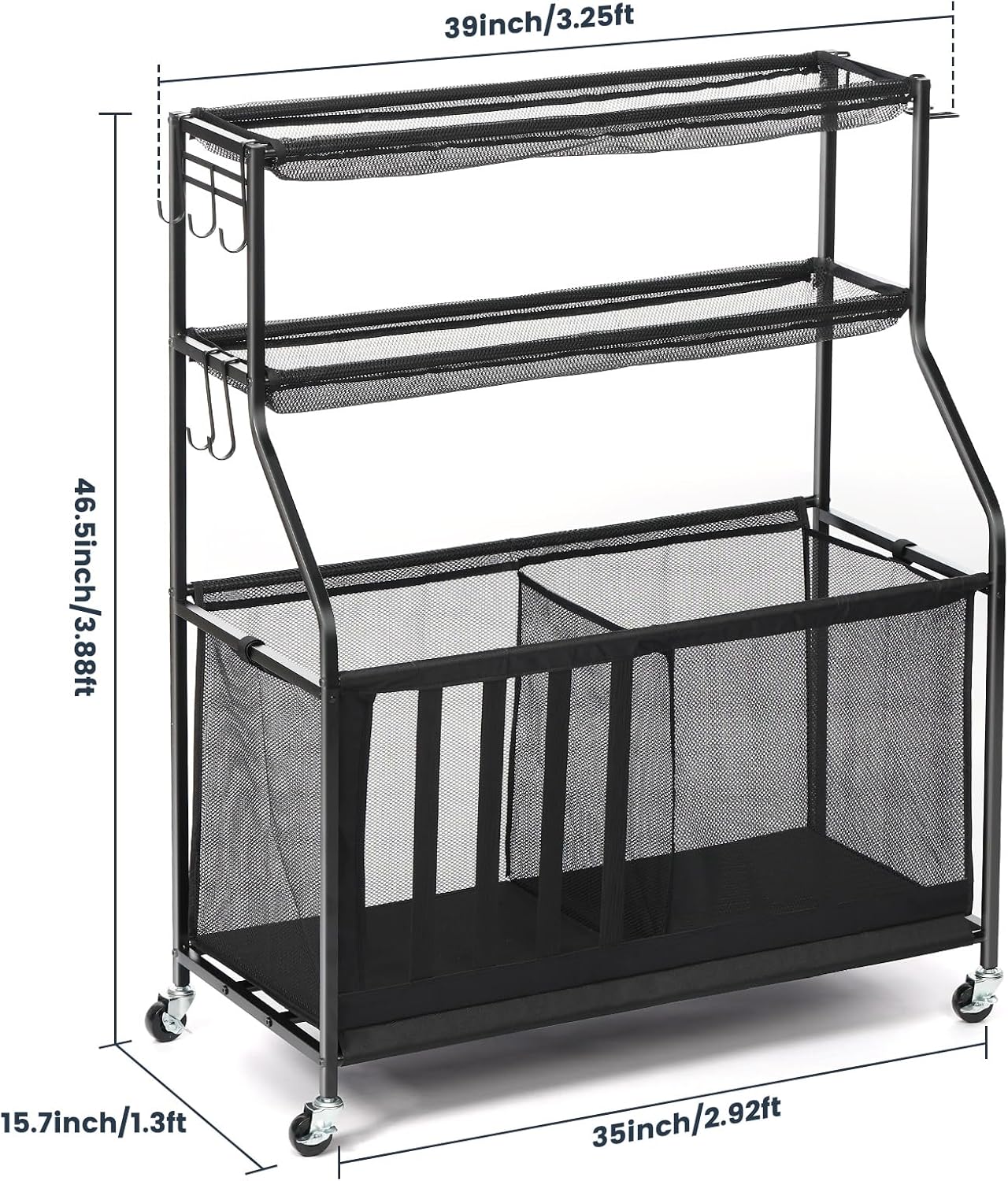 Garage Sports Equipment Organizer 🏀⚽🎾 Sports Rack with Hooks & 37 Gal Ball Storage Bin 🏋️‍♂️ Indoor & Outdoor Storage for Balls, Rackets, Toys