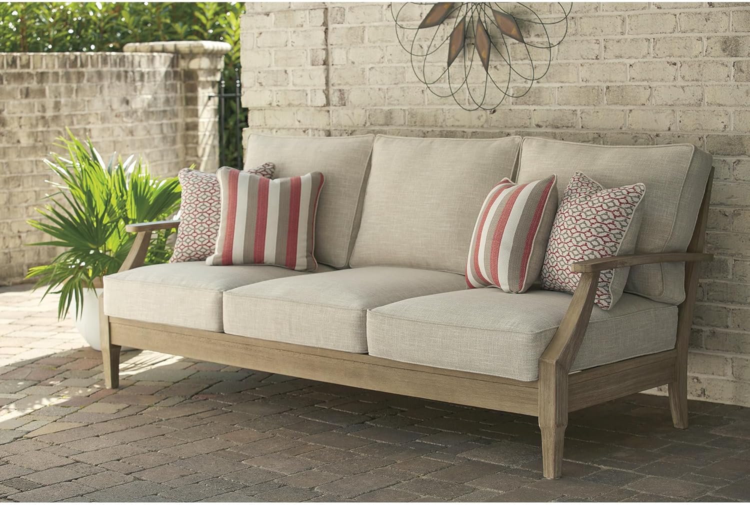 Coastal Outdoor Eucalyptus Patio Furniture Set – Stylish 3-Piece Sofa & Cushions 🌿 Comfortable, Weather-Resistant Seating for Porch & Backyard