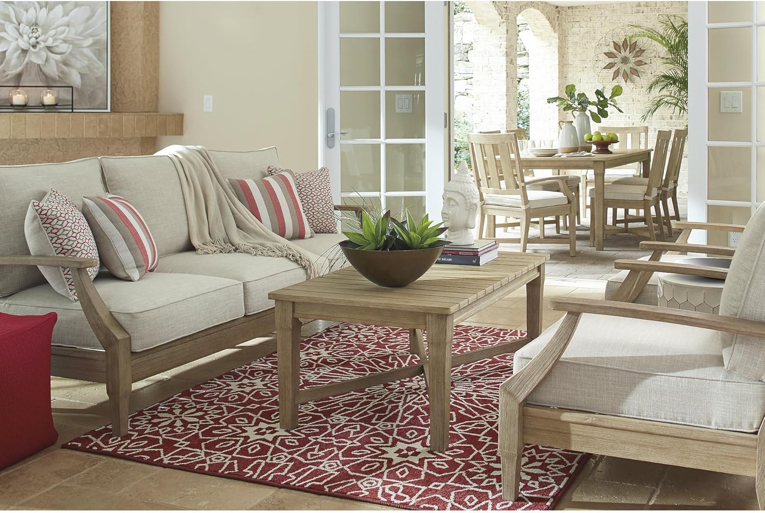 Coastal Outdoor Eucalyptus Patio Furniture Set – Stylish 3-Piece Sofa & Cushions 🌿 Comfortable, Weather-Resistant Seating for Porch & Backyard