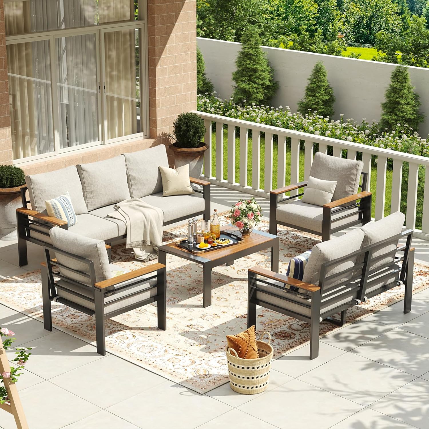 7-Seater Aluminum Patio Furniture Set 🌞 Oversized Outdoor Sectional with Thick Washable Cushions, Coffee Table & Waterproof Cover – Perfect for Porch, Balcony & Deck