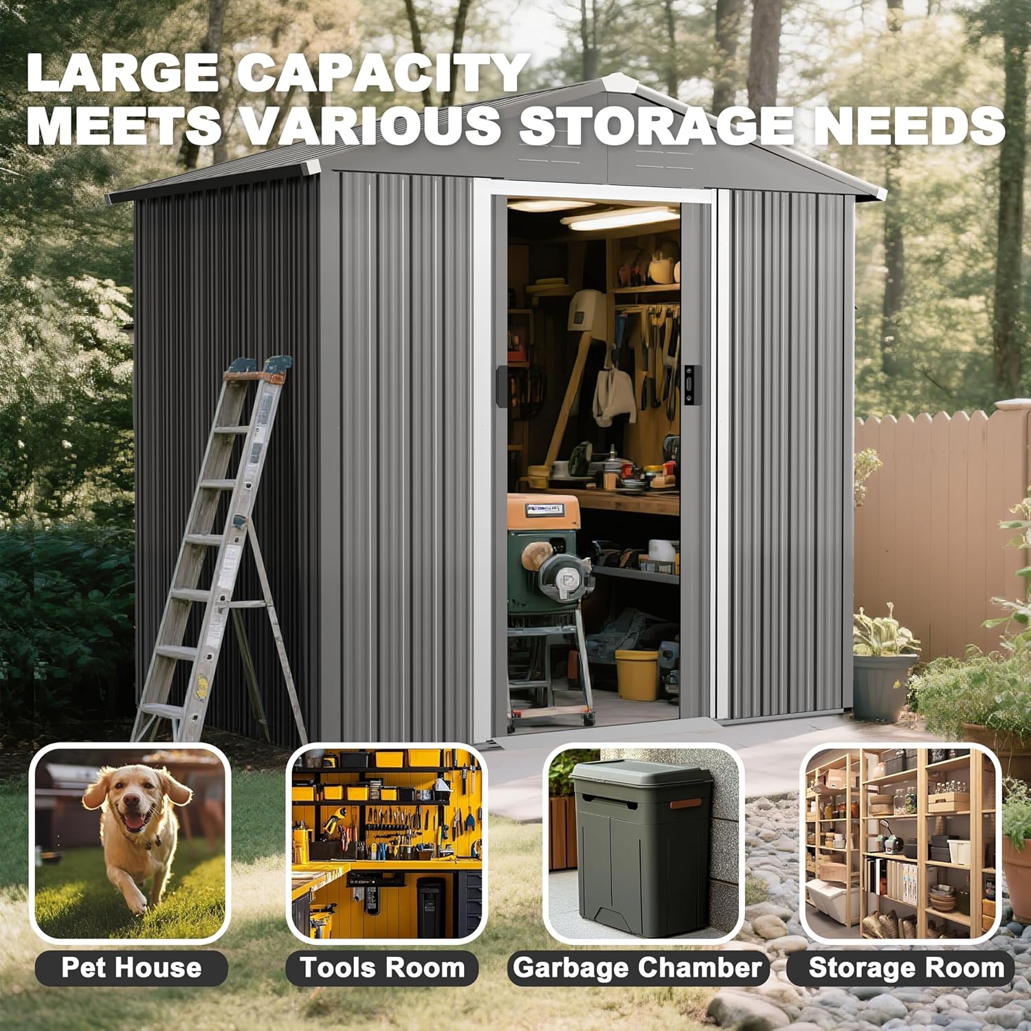 6 x 4 FT Outdoor Storage Shed – Rust-Resistant Metal Garden Shed with Sliding Doors & Sloping Roof 🏡 Perfect for Patio, Lawn & Backyard Tools