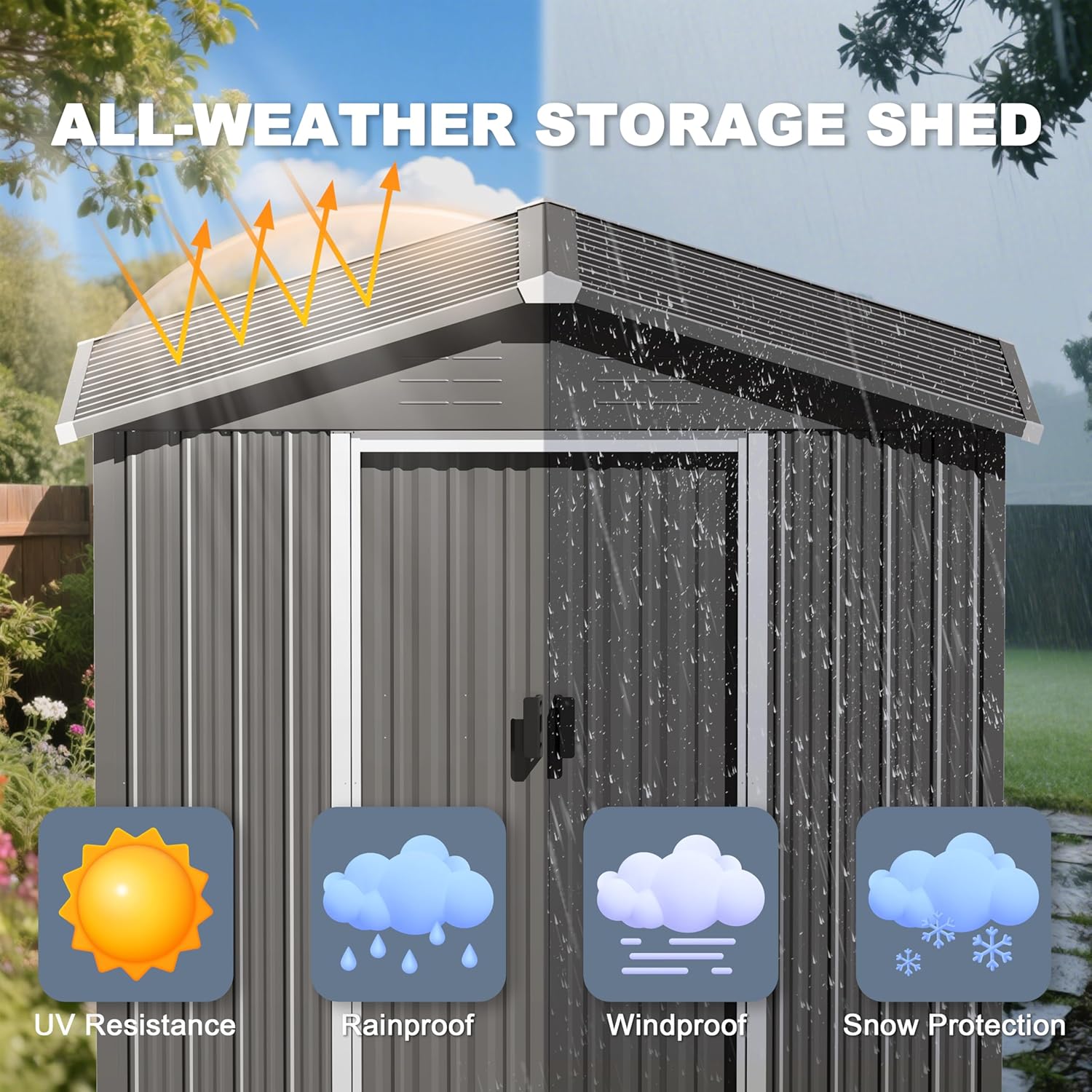 6 x 4 FT Outdoor Storage Shed – Rust-Resistant Metal Garden Shed with Sliding Doors & Sloping Roof 🏡 Perfect for Patio, Lawn & Backyard Tools