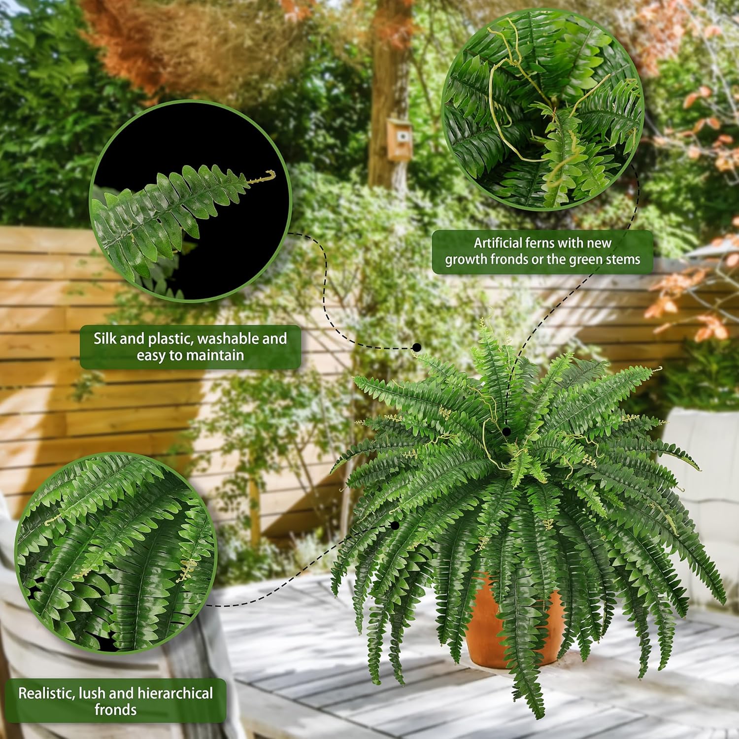 Realistic Artificial Ferns – 45" Lifelike Bush Plants 🌿 2-Pack for Indoor & Outdoor Decor 🏡 Perfect for Home, Garden & Porch
