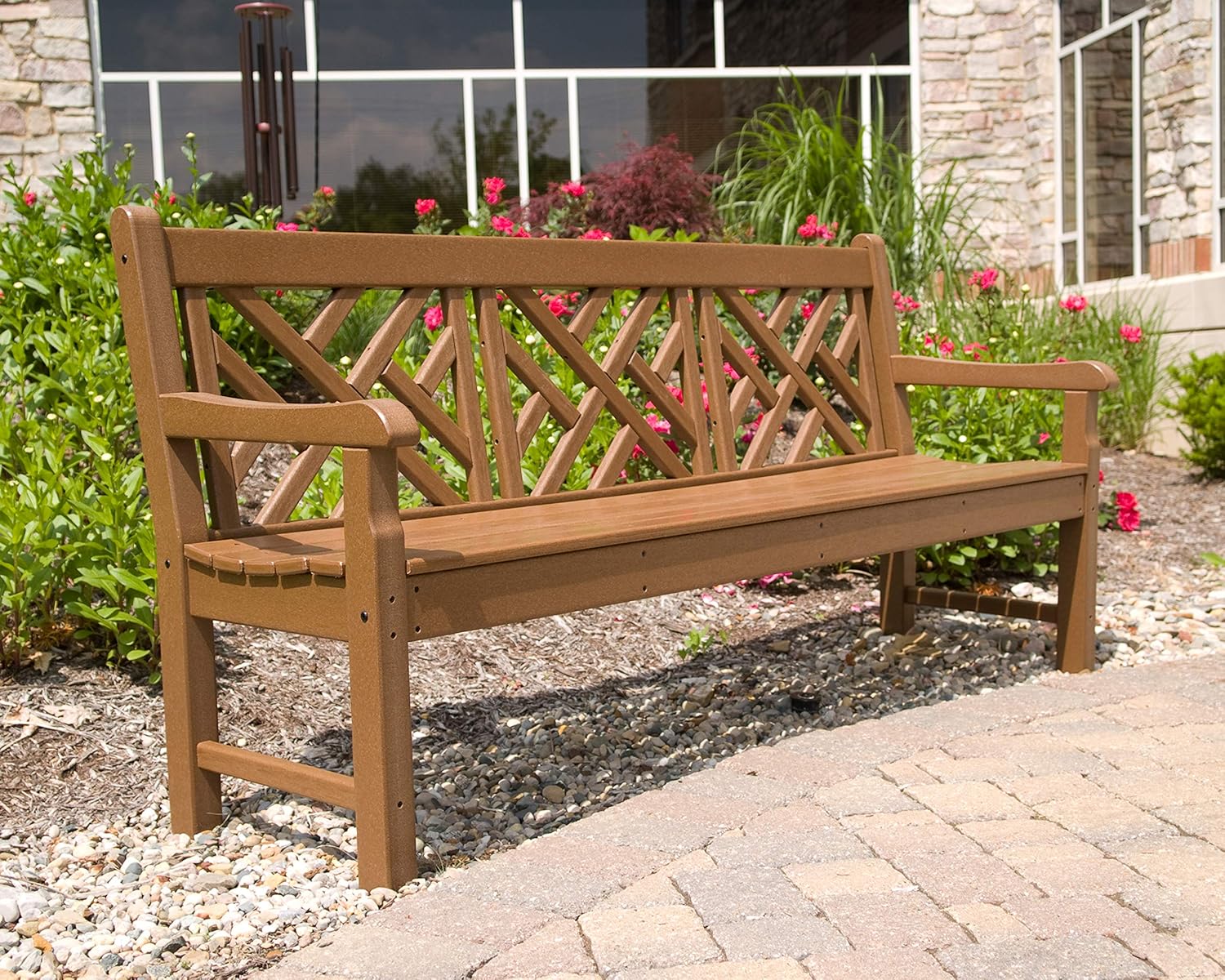 72" Chippendale Outdoor Garden Bench 🌿 Classic Teak Style, All-Weather HDPE Patio Seating – Perfect for Backyard, Porch & Deck